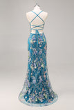 Vestido largo de graduación con tirantes finos de sirena verde claro y brillante verde claro