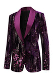 chal morado solapa lentejuelas blazer de fiesta