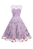 Vestido Blush A Line Cuello Bateau Mangas Década de 1950
