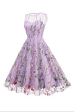 Vestido Blush A Line Cuello Bateau Mangas Década de 1950
