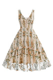 Elegante vestido vintage sin mangas bordado de encaje floral negro