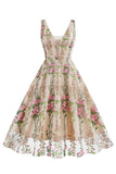 Elegante vestido vintage sin mangas bordado de encaje floral negro