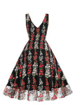 Elegante vestido vintage sin mangas bordado de encaje floral negro