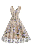 Elegante vestido vintage sin mangas bordado de encaje floral negro