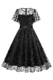 Albaricoque lentejuelas hoja bordada malla superposición elegante vestido vintage