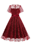 Albaricoque lentejuelas hoja bordada malla superposición elegante vestido vintage