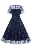 Albaricoque lentejuelas hoja bordada malla superposición elegante vestido vintage
