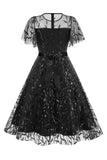 Albaricoque lentejuelas hoja bordada malla superposición elegante vestido vintage