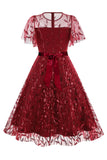 Albaricoque lentejuelas hoja bordada malla superposición elegante vestido vintage