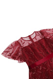 Albaricoque lentejuelas hoja bordada malla superposición elegante vestido vintage
