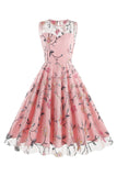Elegante vestido midi sin mangas bordado floral color albaricoque