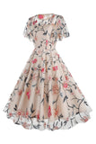 Albaricoque A Line Flower Mangas Cortas Vintage de los años 50Vestido