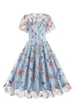 Albaricoque A Line Flower Mangas Cortas Vintage de los años 50Vestido