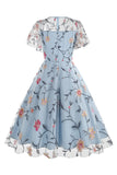 Albaricoque A Line Flower Mangas Cortas Vintage de los años 50Vestido