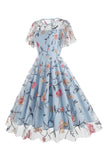 Albaricoque A Line Flower Mangas Cortas Vintage de los años 50Vestido