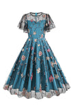 Albaricoque A Line Flower Mangas Cortas Vintage de los años 50Vestido