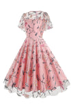 Albaricoque A Line Flower Mangas Cortas Vintage de los años 50Vestido