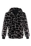 Sudadera con capucha con cremallera de piel sintética de leopardo para hombre