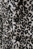 Abrigo de piel sintética blanco negro para hombre Botón Estampado de leopardo de longitud media