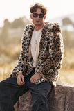 Leopardo de longitud media de piel sintética Abrigo de invierno para hombre