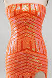 Vestido largo de graduación sin tirantes de sirena naranja brillante con abertura