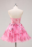 Vestido de regreso a casa con corsé sin tirantes floral floral fucsia con lazos
