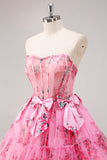 Vestido de regreso a casa con corsé sin tirantes floral floral fucsia con lazos