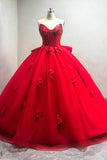 Vestido de Quinceañera Rojo con Apliques de Tul Brillante con Tule