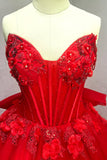 Vestido de Quinceañera Rojo con Apliques de Tul Brillante con Tule