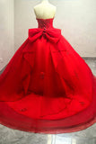 Vestido de Quinceañera Rojo con Apliques de Tul Brillante con Tule
