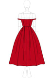 Vestido formal rojo con hombros descubiertos Una línea