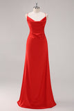 Vestido formal de tirantes de satén rojo con tirantes de espagueti