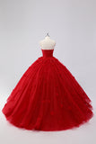 Vestido de fiesta rojo brillante Vestido de quinceañera de tul sin tirantes con apliques de flores