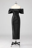 Vestido formal negro con hombros descubiertos y abalorios