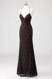 Tirantes de espagueti negros Vestido formal de tirantes de espagueti