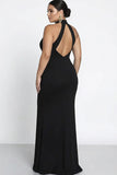 Vestido formal de satén de talla grande con ojo de cerradura de sirena negra y abertura