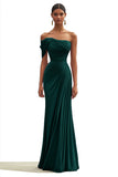 Vestido formal largo plisado de un solo hombro verde sirena