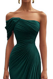 Vestido formal largo plisado de un solo hombro verde sirena