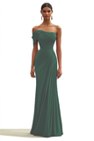 Vestido formal largo plisado de un solo hombro verde sirena