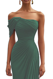 Vestido formal largo plisado de un solo hombro verde sirena