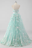 Vestido de fiesta de la princesa menta Vestido de quinceañera de tul sin tirantes con flores 3D