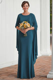 Vestido fluido de sirena de sirena de pavo real con volantes de gasa largo madre de la novia