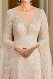 Elegante Beige A Line Flutter Sleeve Madre De Vestido De Novia Con Apliques De Encaje