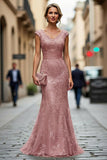 Vestido de la madre de la novia bordado en pico de sirena rojo oscuro con lentejuelas