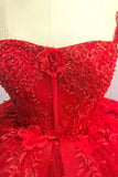Vestido de Fiesta Rojo Brillante Vestido de Quinceañera con Cuentas con Tirantes de Espagueti con Apliques