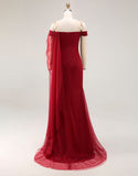 Cabernet Off The Shoulder Vestido de Baile Militar Largo de Tul Sirena