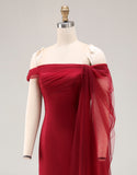 Cabernet Off The Shoulder Vestido de Baile Militar Largo de Tul Sirena
