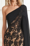 Encaje negro funda de un solo hombro vestido largo madre de la novia