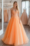 Tul de encaje naranja A Line Sweetheart Vestido de fiesta