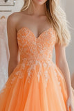 Tul de encaje naranja A Line Sweetheart Vestido de fiesta